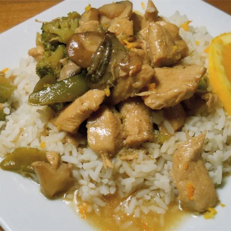 Frango cítrico e brócolis