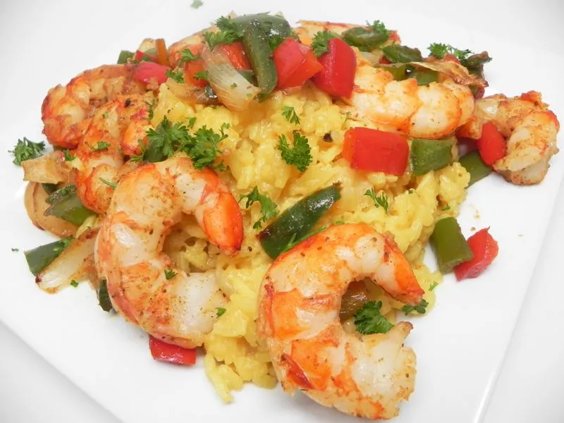 Arroz espanhol e camarão