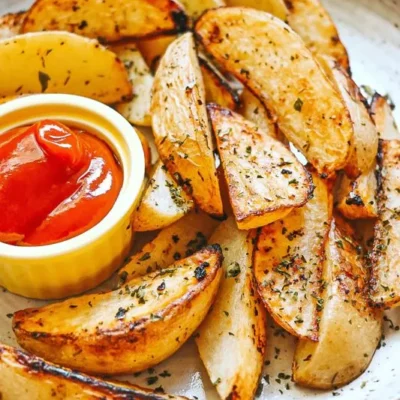 Fatias de batata com limão e alho assado
