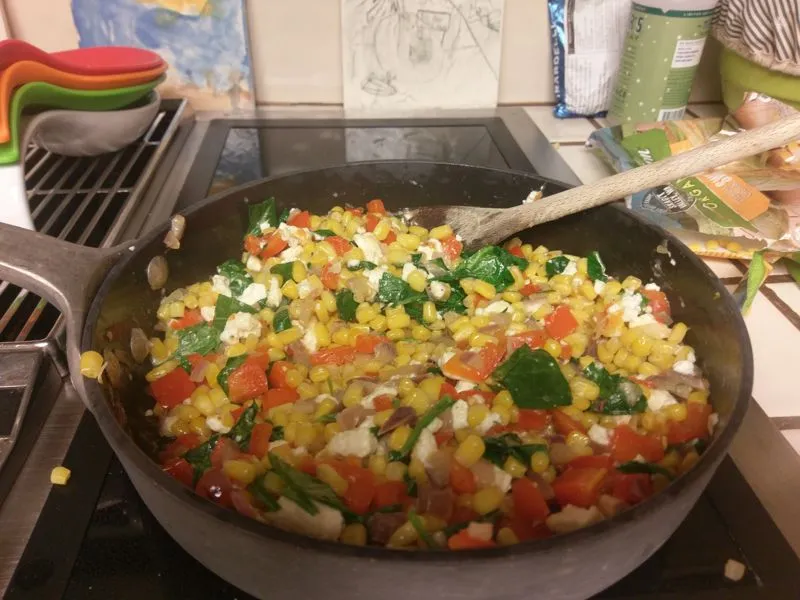 Espinafre feta succotash